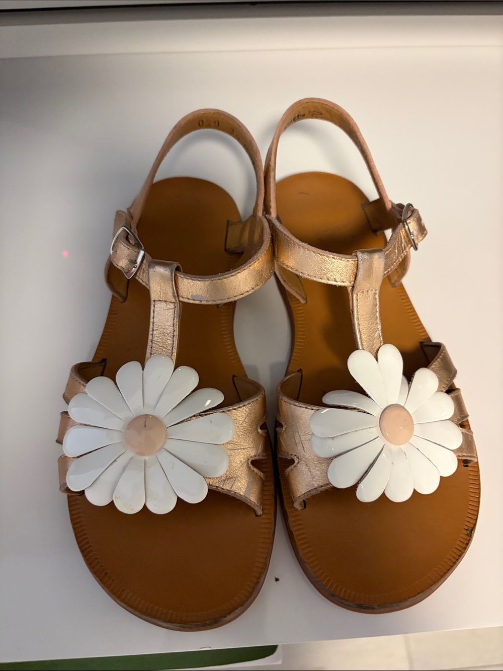 Pom D'Api Metallic Rose Gold Daisy T-Strap Sandals